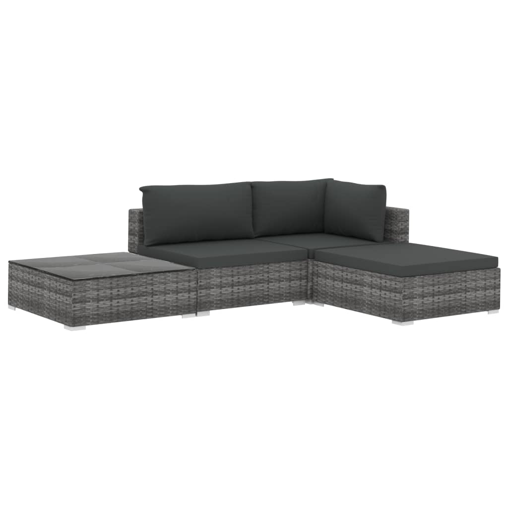 

vidaXL 4 Piece Patio Lounge Set with Cushions Poly Rattan Gray