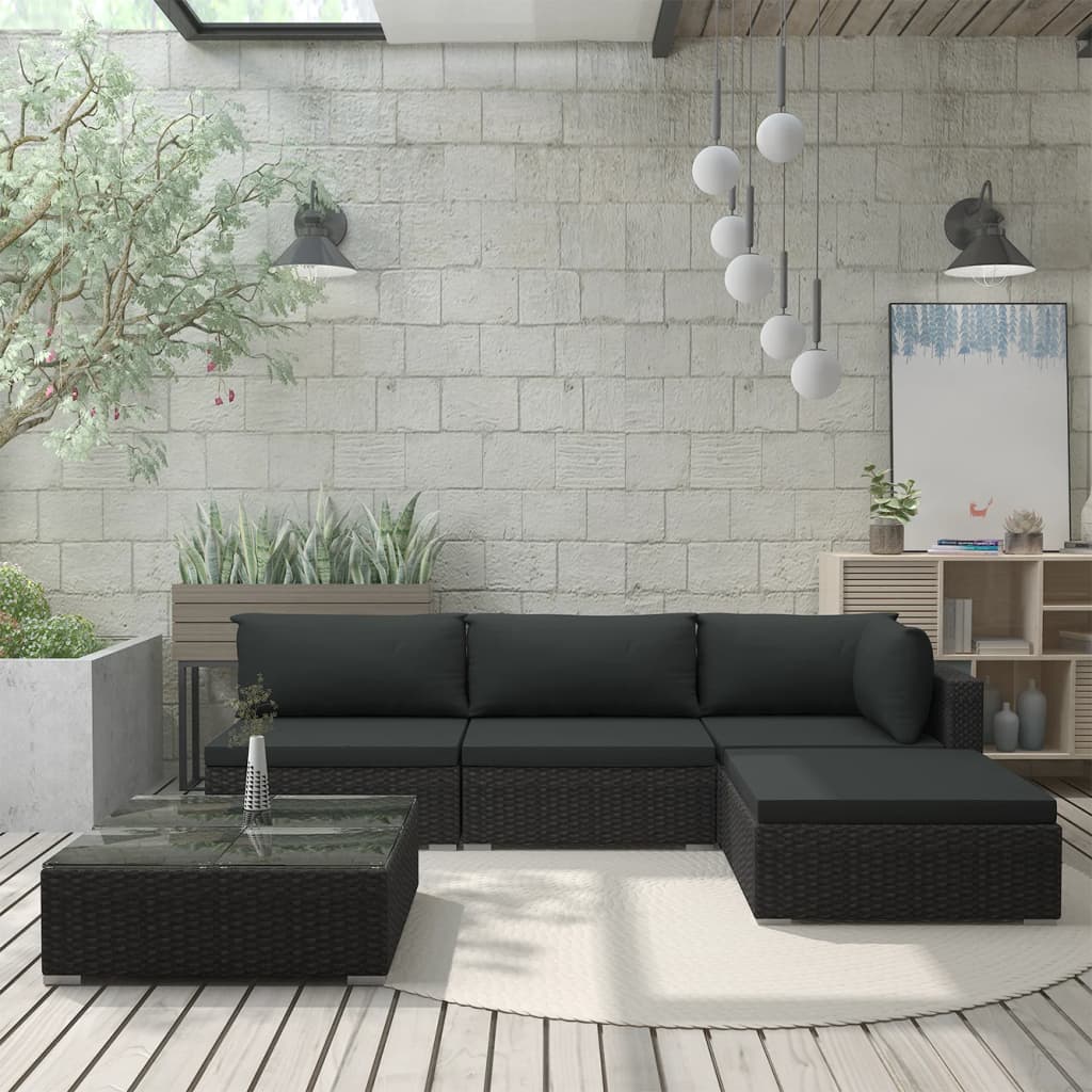 Patio Lounge Set Set of 5 Black