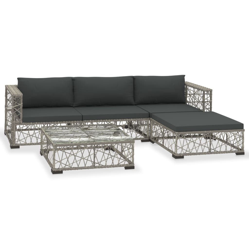 

vidaXL 5 Piece Patio Lounge Set with Cushions Poly Rattan Gray