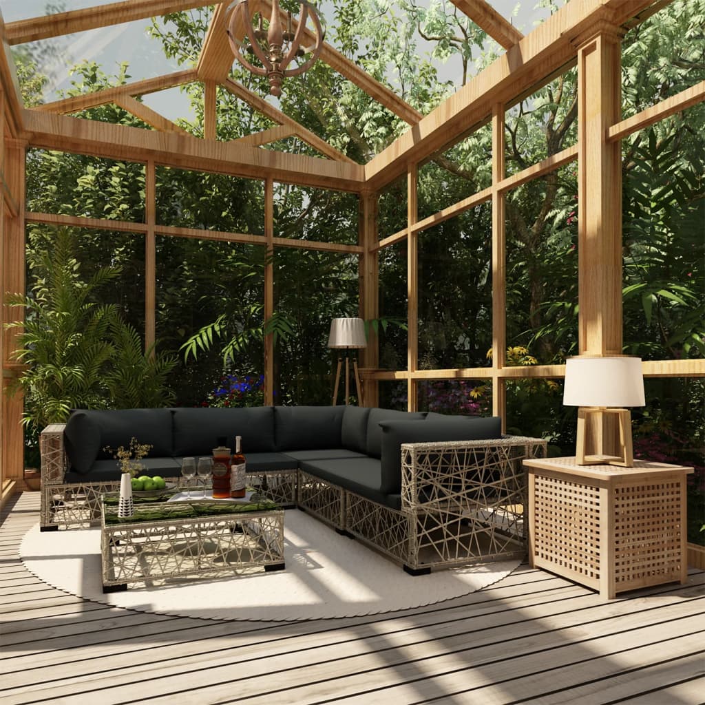 vidaXL 10-tlg. Garten-Lounge-Set mit Kissen Poly Rattan Grau