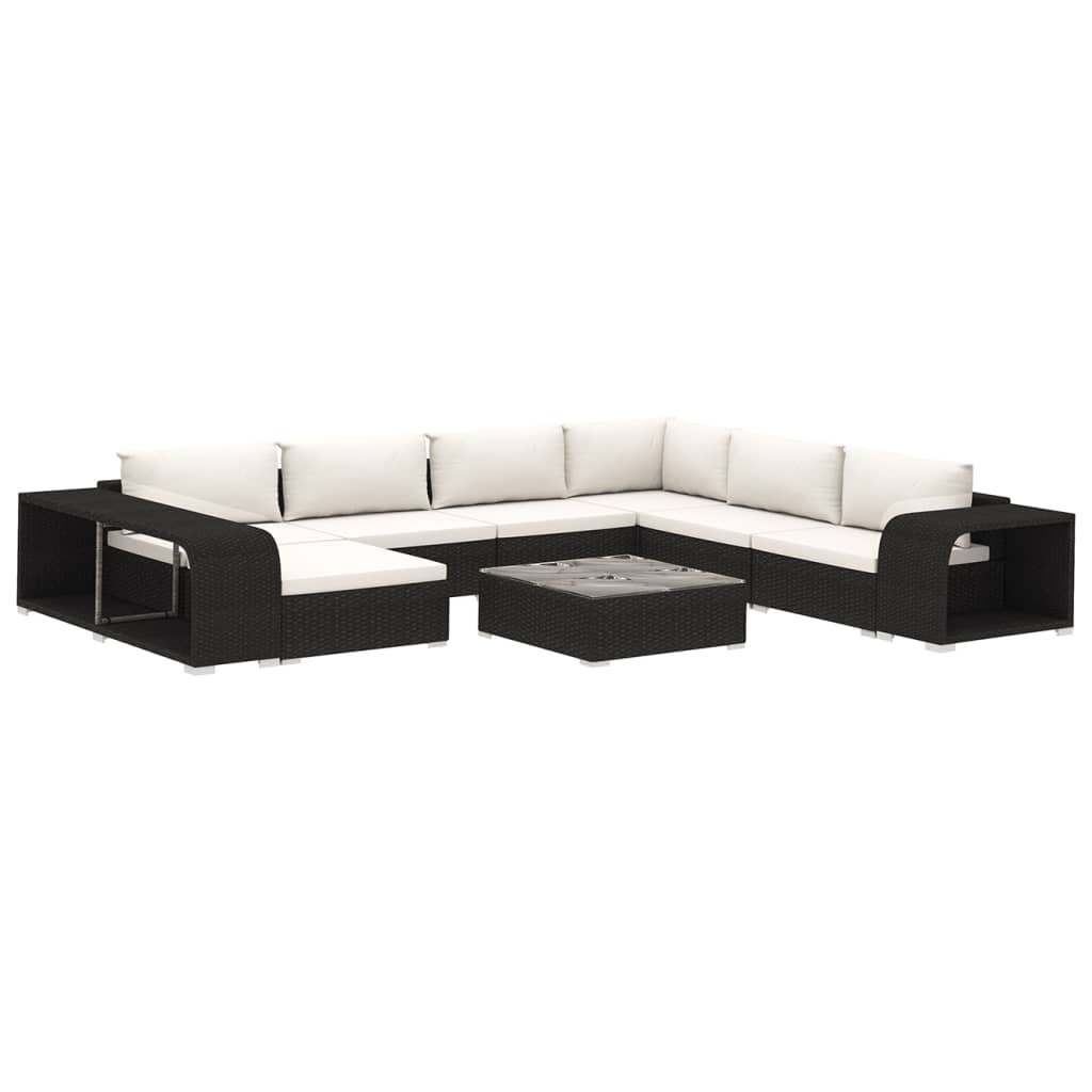 

vidaXL 10 Piece Patio Lounge Set with Cushions Poly Rattan Black