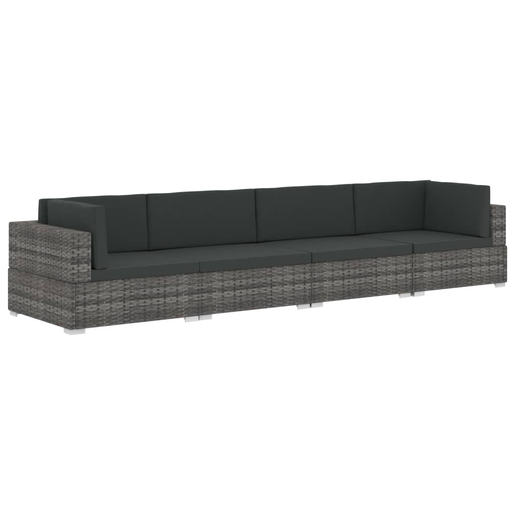 Image of vidaXL 4 Piece Garden Sofa Set with Cushions Poly Rattan Gray