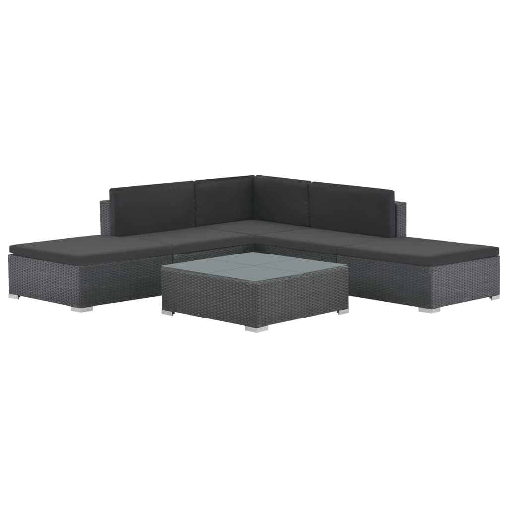 

vidaXL 6 Piece Patio Lounge Set with Cushions Poly Rattan Black