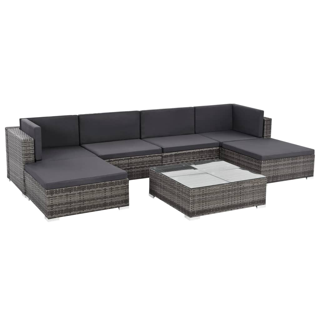 

vidaXL 7 Piece Patio Lounge Set with Cushions Poly Rattan Gray