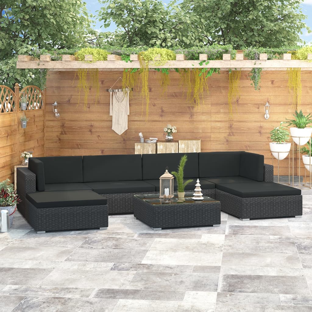 Patio Sofa Set Set of 7 Black
