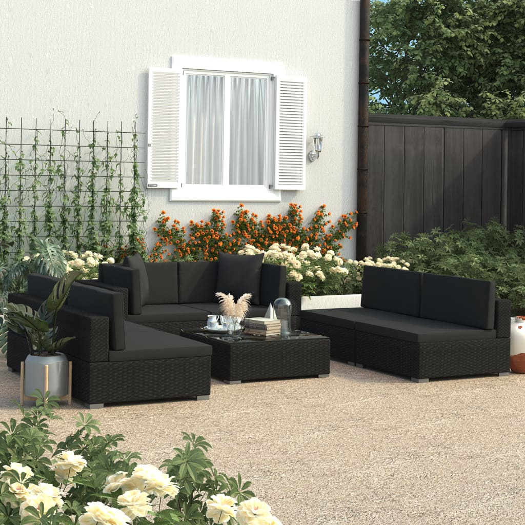 Patio Sofa Set Set of 7 Black
