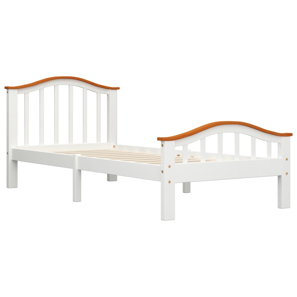 vidaXL Bed Frame White and Oak Solid Pinewood 90x200 cm