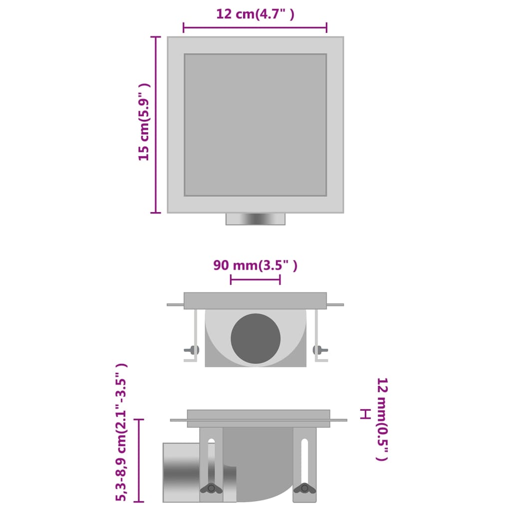 vidaXL Odvod za tuš s poklopcem 2-u-1 15 x 15 cm od nehrđajućeg čelika