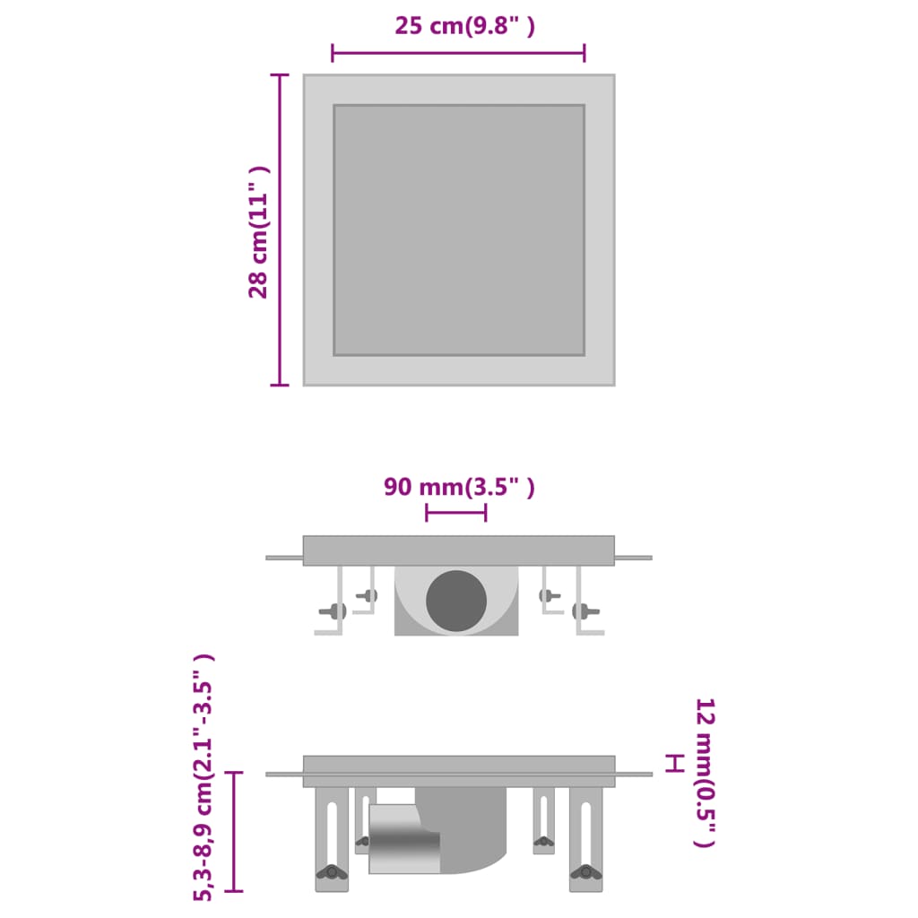 vidaXL Odvod za tuš s poklopcem 2-u-1 28 x 28 cm od nehrđajućeg čelika