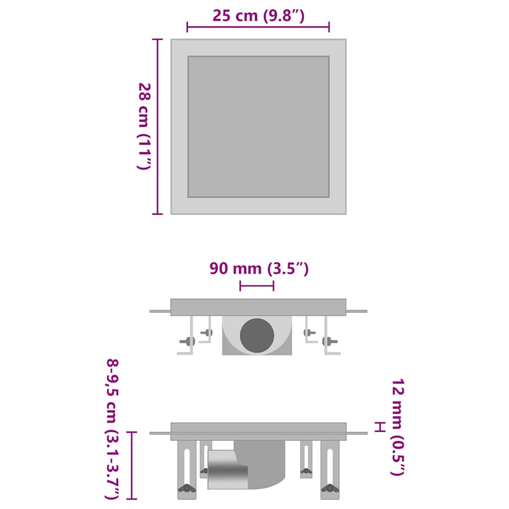 

vidaXL Doucheafvoer met 2-in-1 deksels 25x25 cm roestvrij staal