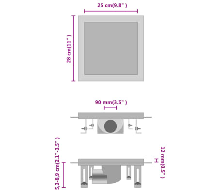 vidaXL Odvod za tuš s poklopcem 2-u-1 28 x 28 cm od nehrđajućeg čelika