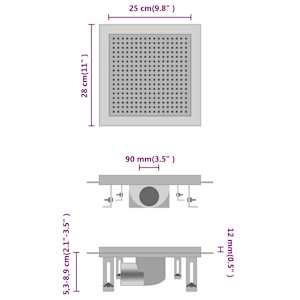 vidaXL Dusjavløp 28x28 cm rustfritt stål