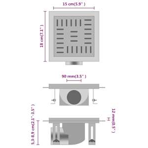 vidaXL Dusjavløp rutet 18x18 cm rustfritt stål