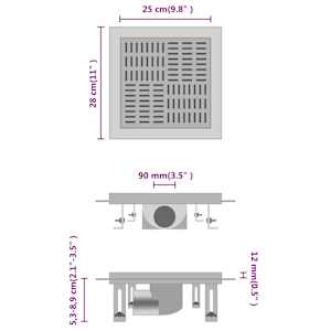 vidaXL Scarico Doccia a Quadretti 28x28 cm in Acciaio Inossidabile