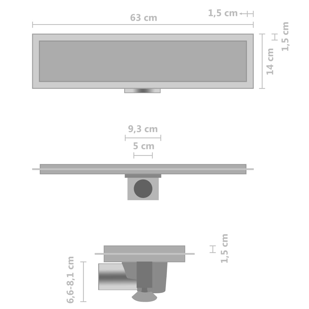 Rozsdamentes acél 2 az 1-ben zuhanylefolyó fedéllel 63 x 14 cm 