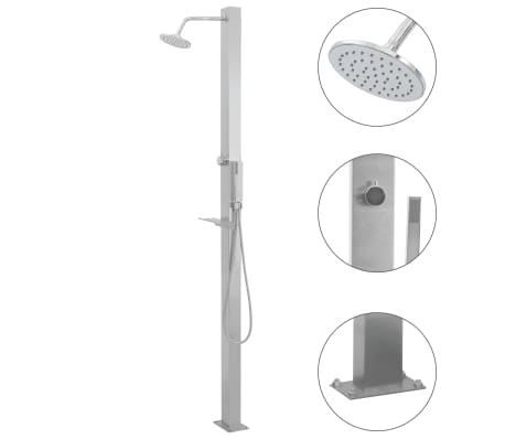 vidaXL Outdoor Shower Rainfall Handheld Stainless Steel Square Poolside