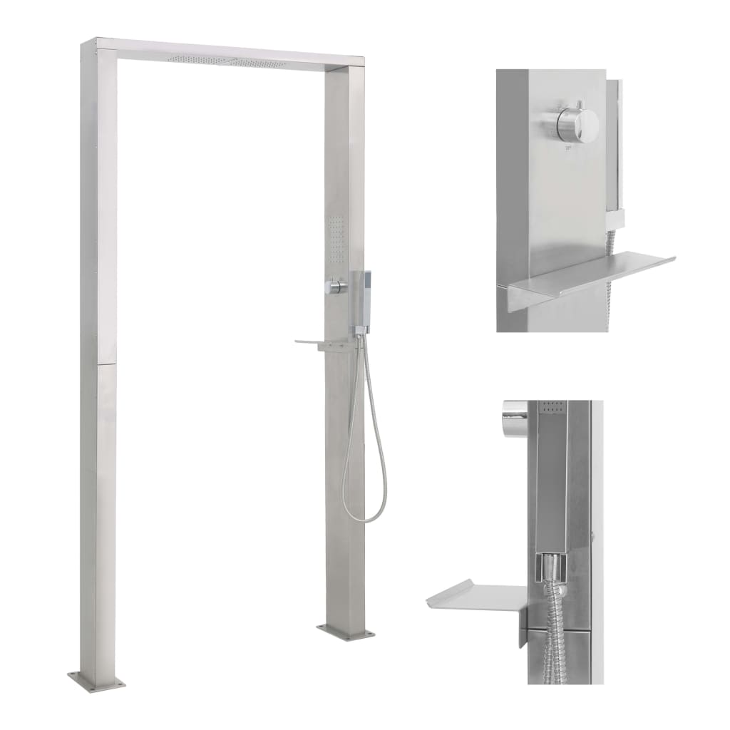 vidaXL Duș de grădină, oțel inoxidabil, jeturi duble accesorii
