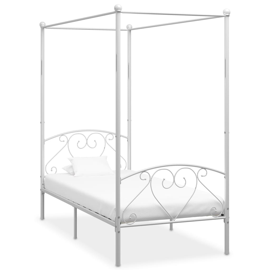 vidaXL Cadru de pat cu baldachin, alb, 90 x 200 cm, metal vidaXL imagine 2022