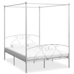 vidaXL baldahhiiniga voodiraam, valge, metall, 140 x 200 cm