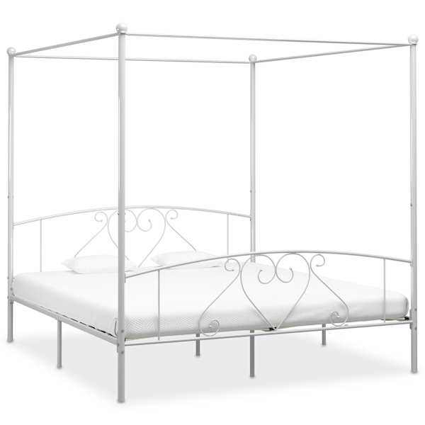 vidaXL baldahhiiniga voodiraam, valge, metall, 200 x 200 cm