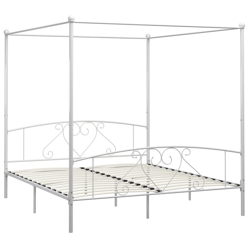 vidaXL Cadru de pat cu baldachin, alb, 200 x 200 cm, metal 