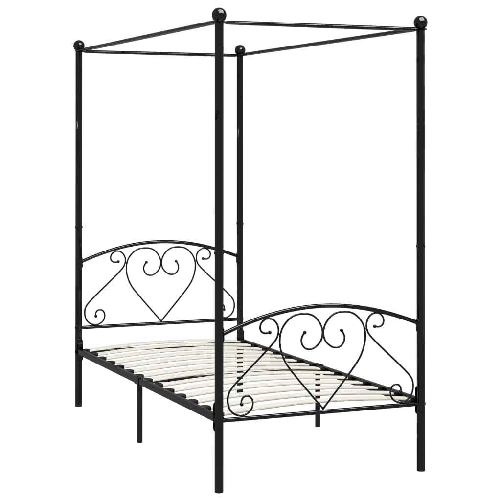 vidaXL Cadru de pat cu baldachin, negru, 90 x 200 cm, metal 