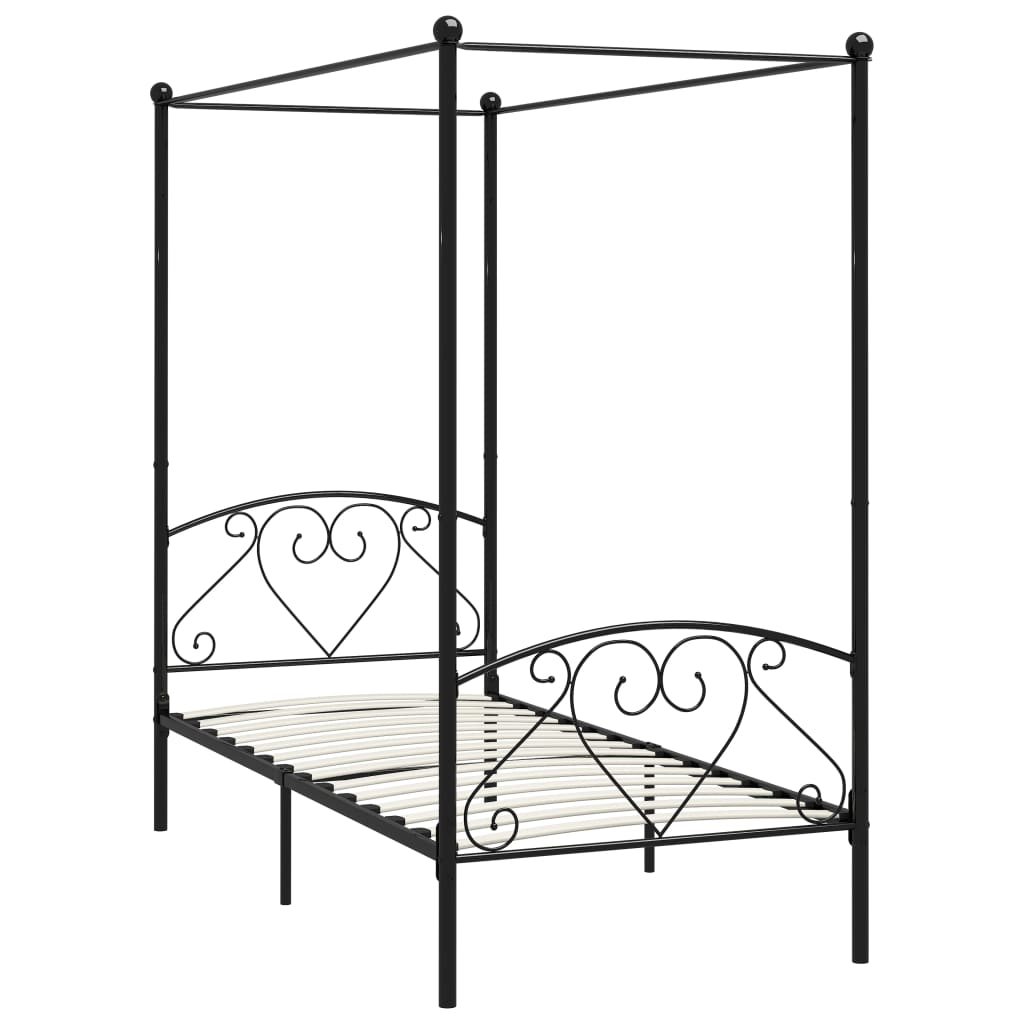 vidaXL fekete fém baldachinos ágykeret 90 x 200 cm