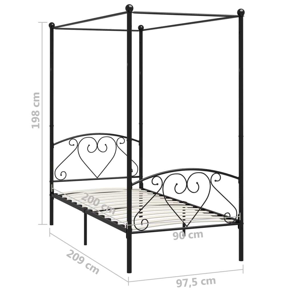 gultas rāmis ar nojumi, melns, metāls, 90x200 cm | Stepinfit.lv
