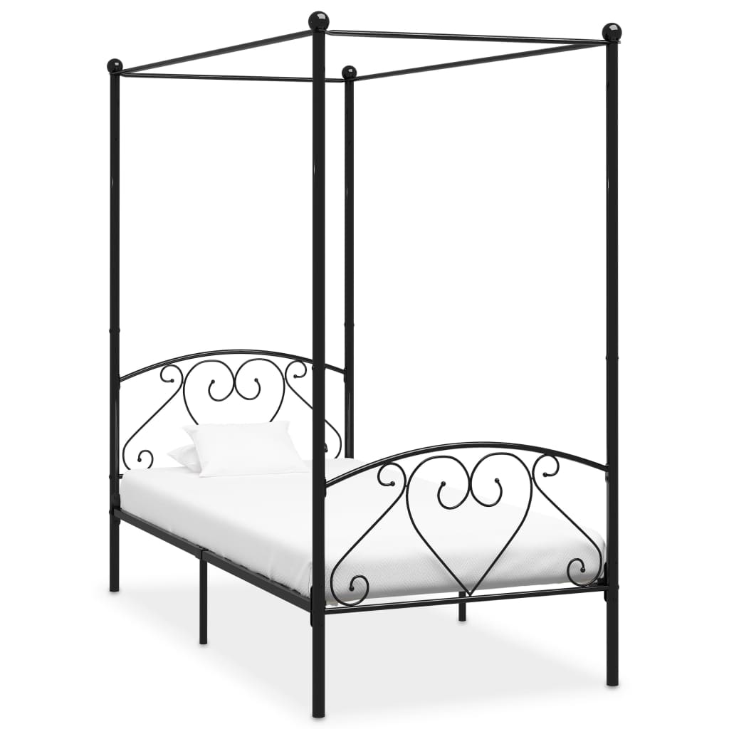vidaXL Cadru de pat cu baldachin, negru, 100 x 200 cm, metal vidaxl.ro