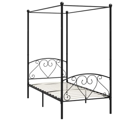 vidaXL Cadru de pat cu baldachin, negru, 100 x 200 cm, metal