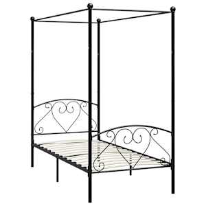 vidaXL Cadru de pat cu baldachin, negru, 100 x 200 cm, metal