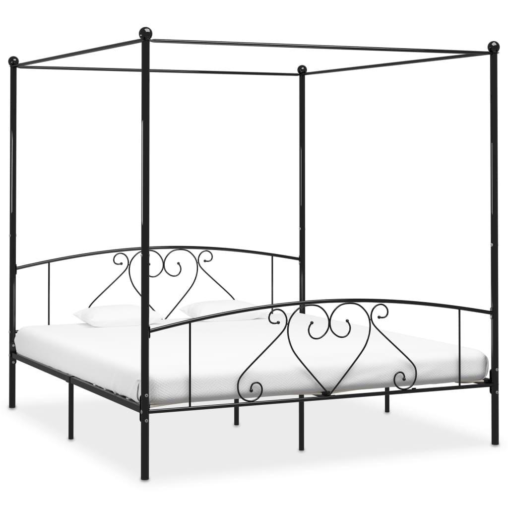 vidaXL Rám postele s nebesy černý kovový 200 x 200 cm