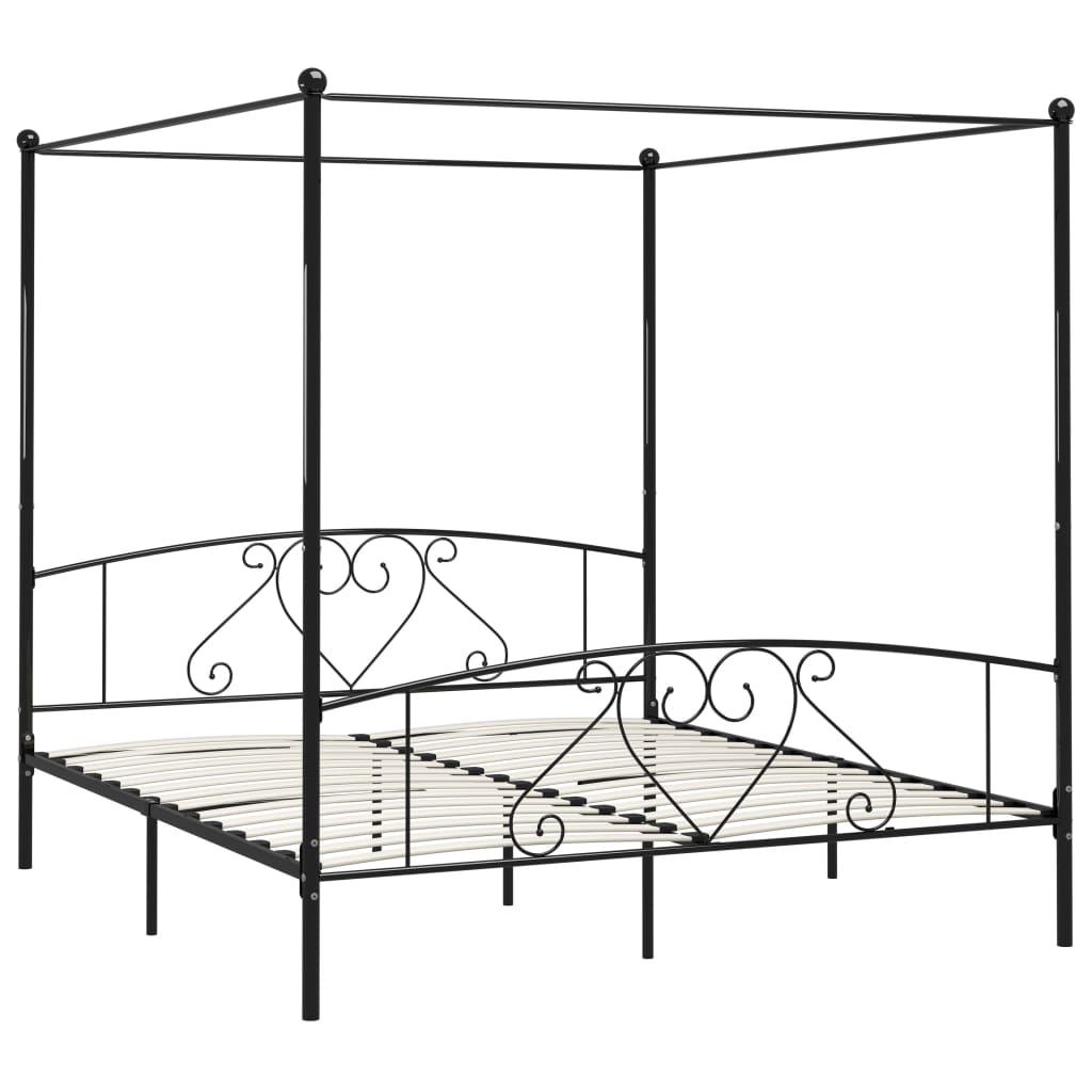 vidaXL Cadru de pat cu baldachin, negru, 200 x 200 cm, metal 
