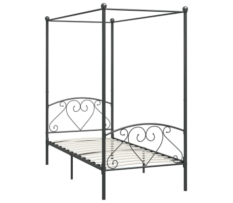 vidaXL Cadre de lit &agrave; baldaquin sans matelas gris m&eacute;tal 90x200 cm