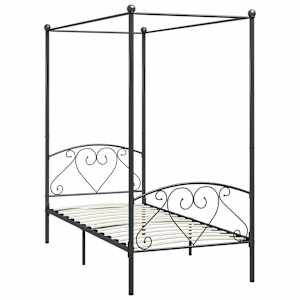 vidaXL Cadre de lit &agrave; baldaquin sans matelas gris m&eacute;tal 90x200 cm