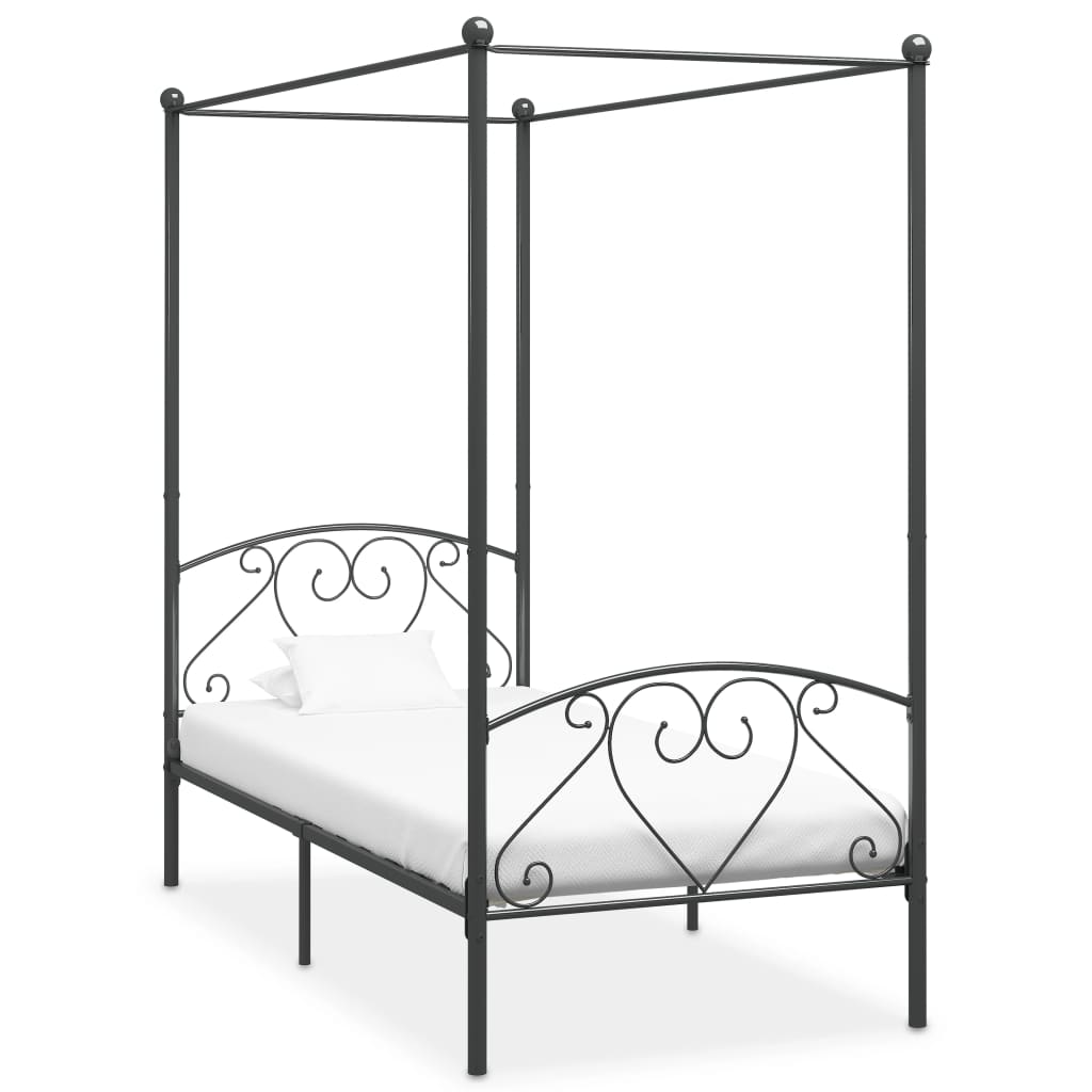 vidaXL Cadru de pat cu baldachin, gri, 100 x 200 cm, metal 