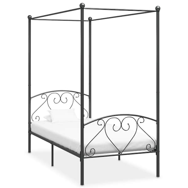 vidaXL baldahhiiniga voodiraam, hall, metall, 100 x 200 cm