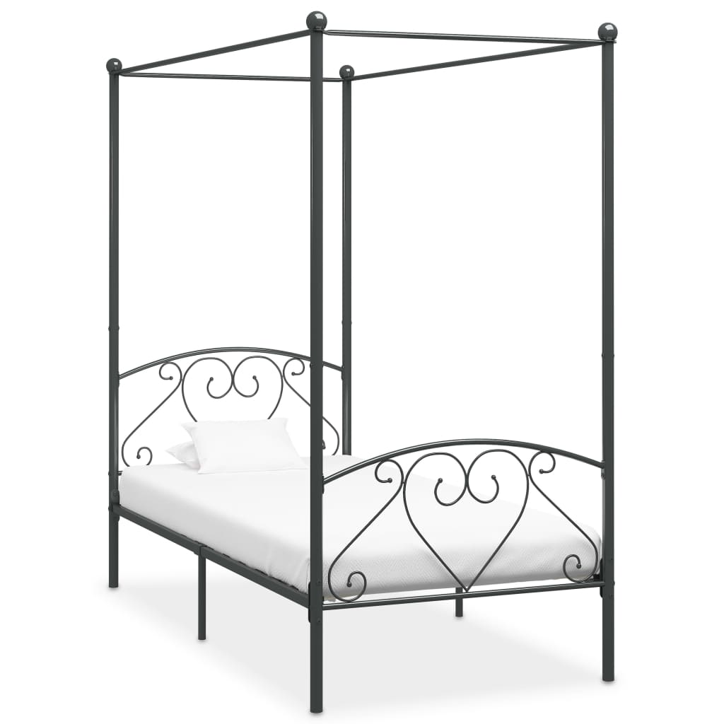 vidaXL Cadru de pat cu baldachin, gri, 120 x 200 cm, metal vidaxl.ro