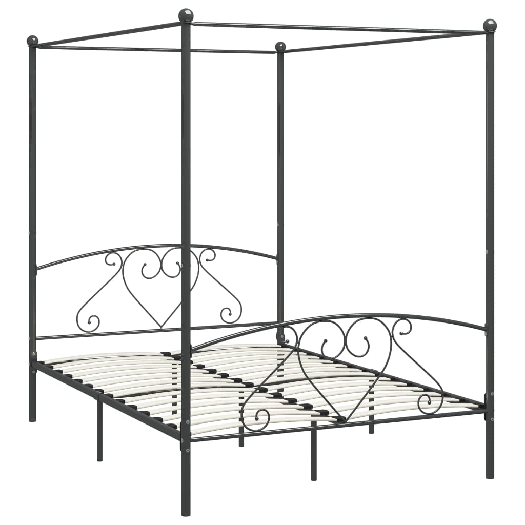 vidaXL Cadru de pat cu baldachin, gri, 140 x 200 cm, metal 