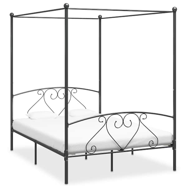 vidaXL baldahhiiniga voodiraam, hall, metall, 160 x 200 cm