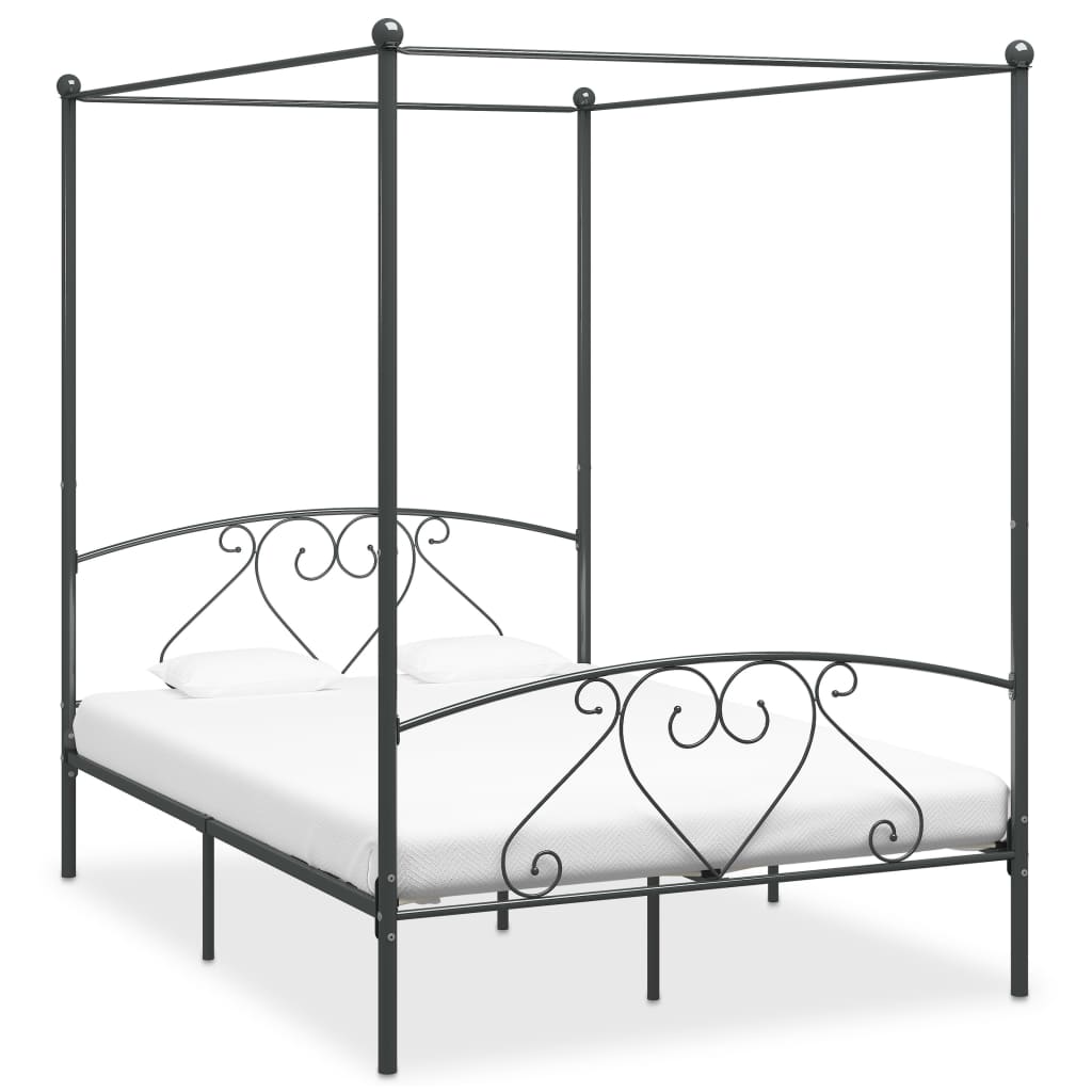 vidaXL Cadru de pat cu baldachin, gri, 160 x 200 cm, metal 