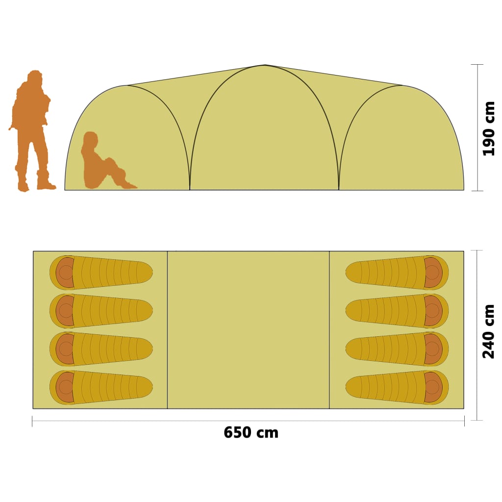 Kempingový stan iglů 650 x 240 x 190 cm 8 osob modrý