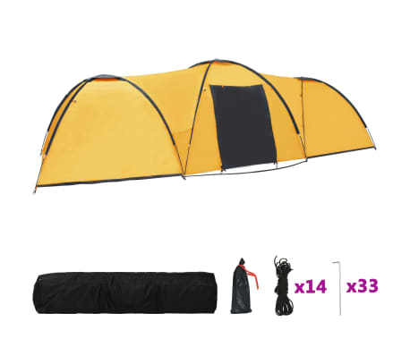 vidaXL Σκηνή Κάμπινγκ Ιγκλού 8 Ατόμων Κίτρινη 650 x 240 x 190 εκ.