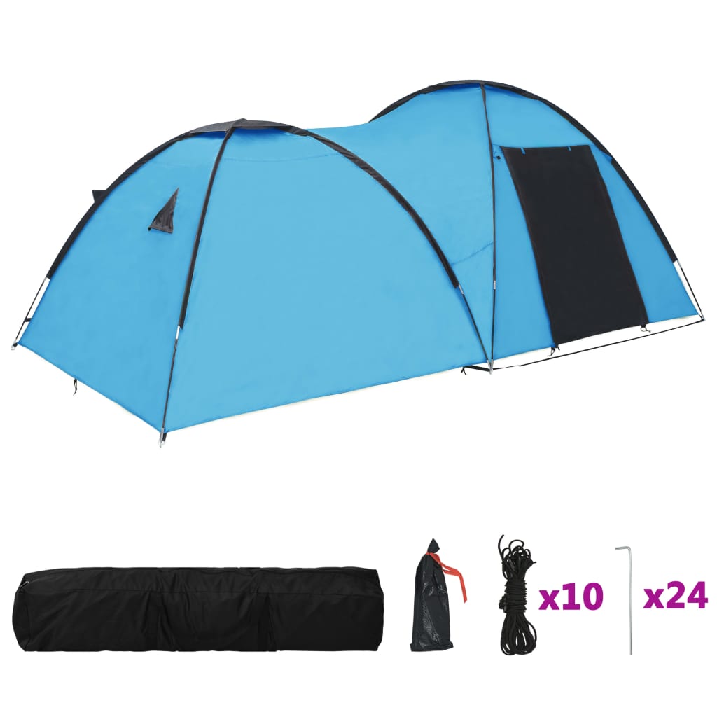 vidaXL iglu telts, 450x240x190 cm, četrvietīga, zila