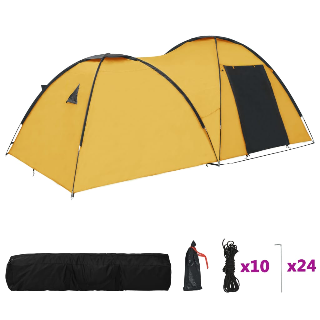 vidaXL iglu telts, 450x240x190 cm, četrvietīga, dzeltena