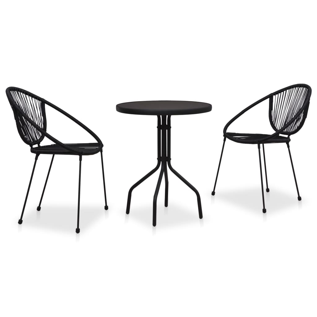 vidaXL Set mobilier de bistro, 3 piese, negru, ratan PVC