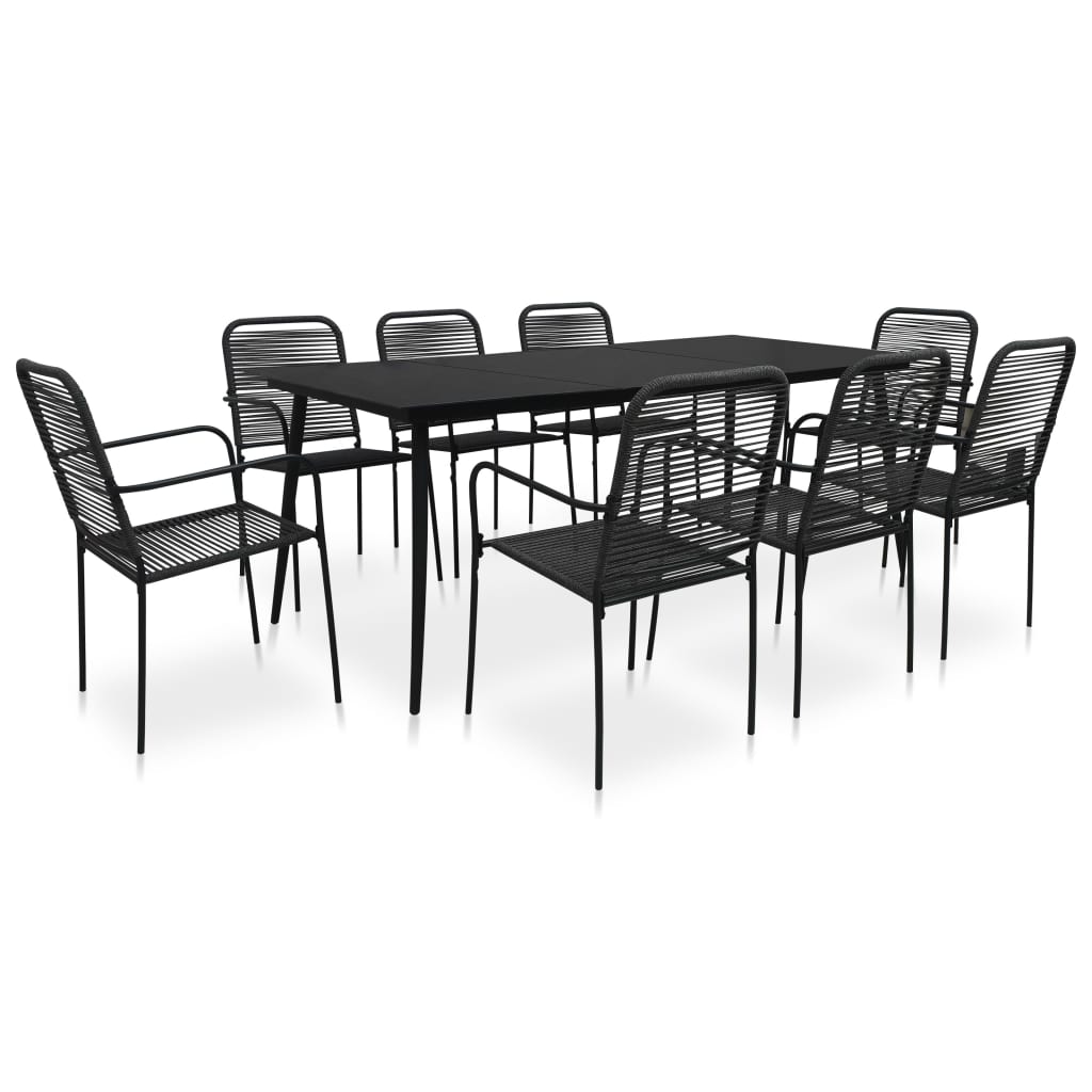 vidaXL Set mobilier de exterior, 9 piese, negru, frânghie și oțel