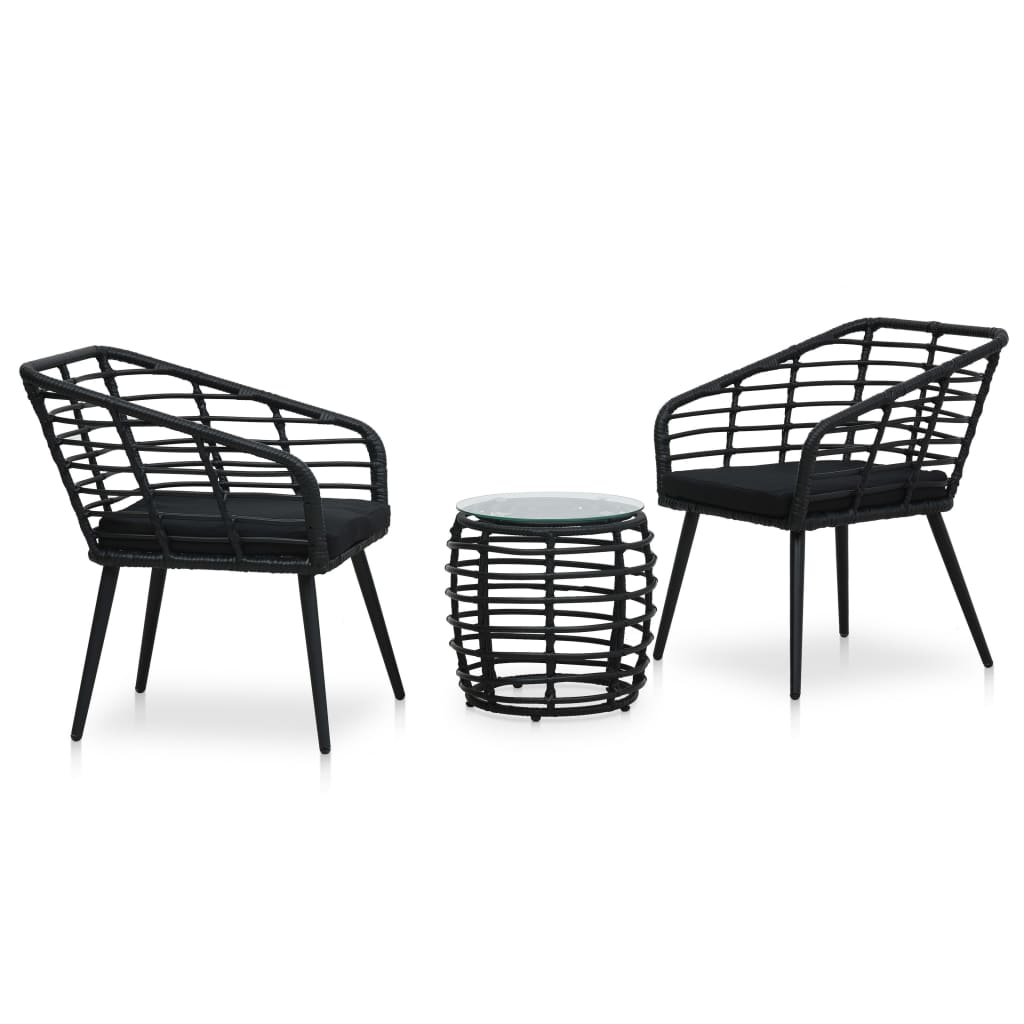 vidaXL Set mobilier de bistro, 3 piese, negru, poliratan