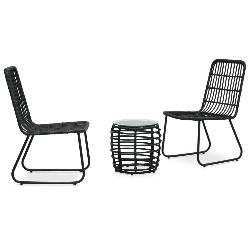 vidaXL Set mobilier de bistro, 3 piese, negru, poliratan