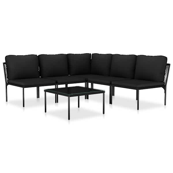 vidaXL 6-osaline aiam&ouml;&ouml;blikomplekt patjadega, must, PVC